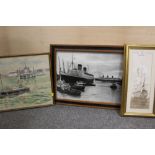 A FRAMED AND GLAZED WATERCOLOUR OF A HARBOUR SCENE SIGNED ANDREW BARNICOTT, TOGETHER WITH A