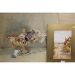 TWO UNFRAMED WATERCOLOURS COMPRISING OF A STILL LIFE STUDY OF FLOWERS SIGNED WINIFRED P BIDDLE,