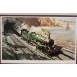 A SIGNED LIMITED EDITION RAILWAY INTEREST TERENCE CUNEO PRINT ENTITLED 'CASTLE ON THE COAST' 176/500