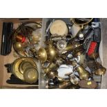 TWO BOXES OF ASSORTED METALWARE TO INCLUDE SILVER PLATED GOBLETS