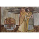 PRAKASH MAHITE (XX). Indian school, study of two young women in a modernist setting, see verso,