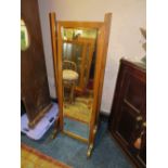 A MAHOGANY CHEVAL MIRROR WITH BEVELLED GLASS -A/F MISSING ONE SUPPORT