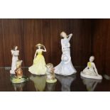 FOUR ROYAL DOULTON LADIES FIGURES - KATIE HN4323, SPRING TIME HN4586, CHRISTMAS PARCELS HN3493 AND