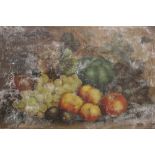 ENGLISH SCHOOL (XIX). A still life study of fruit, oil on board, gilt framed, 39 x 54 cm A/F