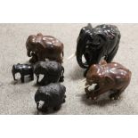 A COLLECTION OF INDIAN AND AFRICAN CARVED WOODEN ELEPHANT FIGURES