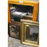 A COLLECTION OF ANTIQUE PICTURES TO INCLUDE A GILT FRAMED AND GLAZED OIL PAINTING, WATERCOLOUR OF