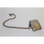 A SILVER VESTA CASE ON SILVER CHAIN - BIRMINGHAM 1921