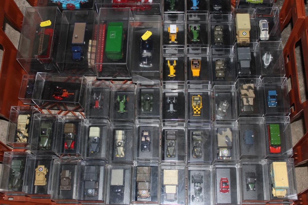 TWO TRAYS OF OXFORD DIE CAST MODEL CARS, TANKS, ETC.