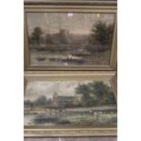 A PAIR OF LARGE GILT FRAMED AND GLAZED LANDSCAPE PRINTS, OVERALL 65 X 96 CM (2)