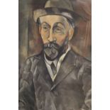 A FRAMED AND GLAZED PICASSO PRINT OF A MAN IN A HAT, OVERALL 48 X 40 CM