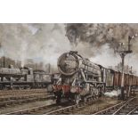 BERNARD D JONES (XX). A BR STEAM LOCOMOTIVE 90774, SIGNED AND DATED '87 LOWER RIGHT, OIL ON