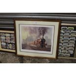 A FRAMED AND GLAZED PRINT OF A STEAM LOCOMOTIVE 'ST PANCRAS DEPARTURE', OVERALL 49 X 55 CM, TOGETHER