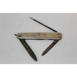 A HALLMARKED SILVER THREE TOOL PENKNIFE - SHEFFIELD 1926