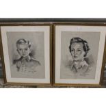 A PAIR OF FRAMED AND GLAZED CHARCOAL PORTRAITS OF A WOMAN AND A YOUNG BOY, HEIGHTENED IN WHITE, BOTH