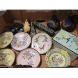 A SMALL TRAY OF CLOISONNE PIECES TO INCLUDE A CIGARETTE BOX ETC.