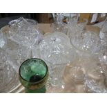 A TRAY OF CUT GLASS TO INCLUDE VASES