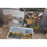 THREE 20TH CENTURY OIL ON BOARD PAINTINGS, TO INCLUDE AN ABSTRACT PAINTING INSCRIBED ELVIC STEELE