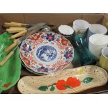 TWO TRAYS OF CERAMICS AND GLASS TO INCLUDE DAMAGED ORIENTAL STYLE EXAMPLES