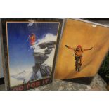 TWO LARGE FRAMED AND GLAZED SPORTING PRINTS DEPICTING BMX AND SKIING, APPROX 94 X 63.5 CM (2) -