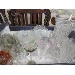 A TRAY OF GLASSWARE TO INCLUDE A QUANTITY OF LUSTRES