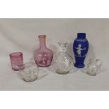 A COLLECTION OF SIX MARY GREGORY STYLE PIECES OF GLASSWARE