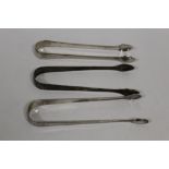 THREE PAIRS OF GEORGIAN HALLMARKED SILVER SUGAR TONGS