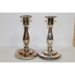 A PAIR OF SHEFFIELD PLATE STYLE CANDLESTICKS