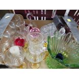 TWO TRAYS OF ASSORTED GLASSWARE TO INCLUDE A PAPERWEIGHT