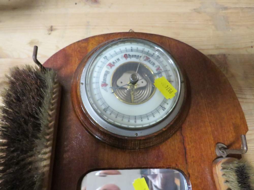 A VINTAGE OAK WALL MOUNTED VALET WITH BAROMETER AND MIRROR TOGETHER WITH A PAIR OF BARLEY TWIST - Image 2 of 2