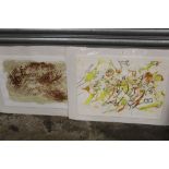 TWO MODERN LIMITED EDITION ABSTRACT LITHOGRAPHS, BOTH INDISTINCTLY SIGNED LOWER RIGHT, UNFRAMED,