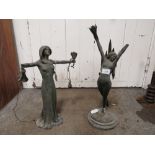 TWO SPELTER TYPE FIGURINES, AS FOUND