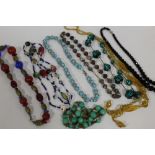 EIGHT VINTAGE GLASS & BEAD NECKLACES TO INCLUDE A MURANO. PEKING AND SOMMERSO STYLE EXAMPLES