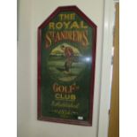 A VINTAGE WOODEN PAINTED 'ST ANDREW'S GOLF CLUB' SIGN - H 91 CM