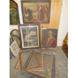 A COLLECTION OF VINTAGE PICTURES AND FRAMES ETC TO INCLUDE A RELIGIOUS TYPE PORTRAIT