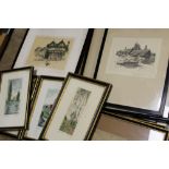 A COLLECTION OF ASSORTED SIGNED PRINTS AND ETCHINGS - BUILDINGS AND LANDSCAPES (12)