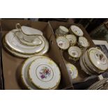 TWO TRAYS OF FLORAL PARAGON TEA AND DINNERWARE TO INCLUDE TUREENS, CUPS AND SAUCERS ETC.