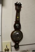 AN ANTIQUE INLAID MAHOGANY BAROMETER HEIGHT 86 CM