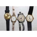 A SELECTION OF VINTAGE WRISTWATCHES TO INCLUDE A MARVIN EXAMPLE WITH A YELLOW METAL BRACELET /