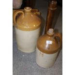 TWO VINTAGE STONEWARE FLAGONS, LARGEST HEIGHT 41 CM