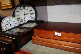 TWO PART CANTEENS OF CUTLERY TOGETHER WITH THREE MODERN CLOCKS