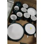 A TRAY OF GREEN DENBY STONEWARE TEA AND DINNERWARE