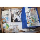 FIVE BOXES OF VINTAGE STAMPS AND ALBUMS