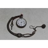 A VICTORIAN SILVER POCKET WATCH AND LADIES ALBERTINA WATCH CHAIN