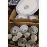 TWO TRAYS OF ROYAL VICTORIA ROSE BOUQUET BLUE AND WHITE CHINA