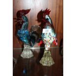 TWO MURANO STYLE COCKEREL FIGURES