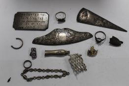 A BAG OF HALLMARKED SILVER COLLECTABLES, WITH DAMAGES