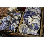 TWO BOXES OF BLUE AND WHITE CHINA TO INCLUDE BOOTHS REAL OLD WILLOW EXAMPLES