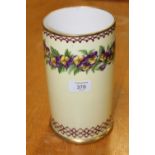 A HAND PAINTED CYLINDRICAL VASE MARKED 'ED HONORE A PARIS' TO BASE TOGETHER WITH A TWIN HANDLED