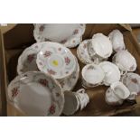 A TRAY OF ROYAL ALBERT TRANQUILITY CHINA TO INCLUDE TRIOS, DINING PLATES ETC.