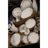 TWO TRAYS OF ROYAL DOULTON LYNNEWOOD CHINA TO INCLUDE DINING PLATES, TUREENS ETC.